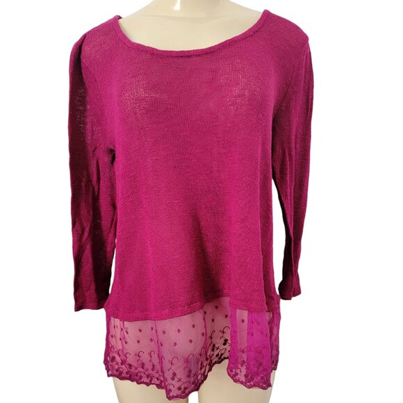 Heart N Crush Magenta Summer Sweater w Lace Trim on Bottom - Picture 1 of 11